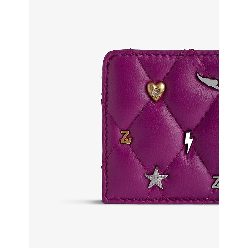 Shop Zadig & Voltaire Zadig&voltaire Women's Glam Charm-detail Quilted-leather Pass Card Holder