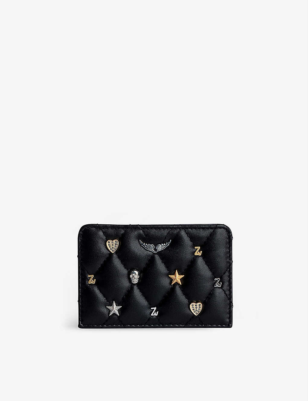 Zadig & Voltaire Charm-detail Quilted-leather Pass Card Holder In Noir