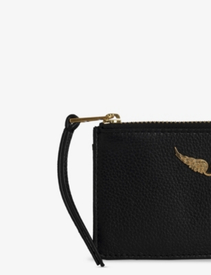 Zadig & Voltaire Womens Black Gold Zv Logo-plaque Leather Cardholder