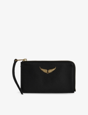 Zadig & Voltaire Womens Black Gold Zv Logo-plaque Leather Cardholder