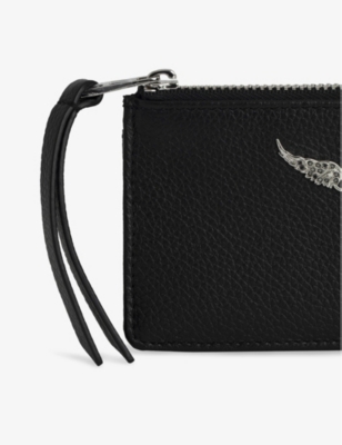 Zadig & Voltaire Womens Black Silver Zv Logo-plaque Leather Cardholder In Black Silver