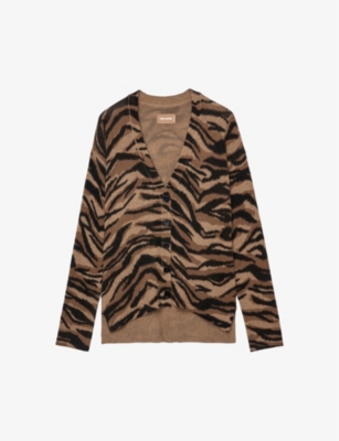 Zadig & Voltaire Mirka Tiger-print Cashmere Cardigan In Cognac | ModeSens