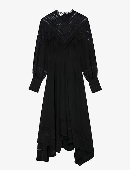 ZADIG&VOLTAIRE: Rozyl lace-panel asymmetric-hem silk midi dress