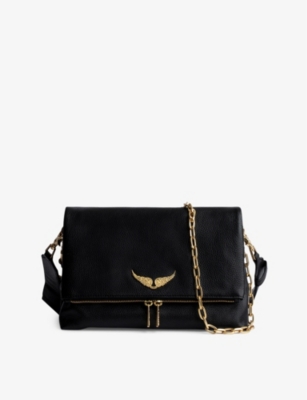 Zadig & Voltaire Rocky Grained-leather Cross-body Bag In Noir Gold