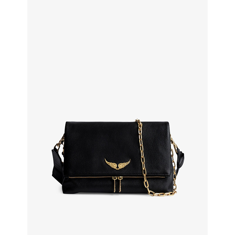 Zadig & Voltaire Rocky Grained-leather Cross-body Bag In Noir Gold