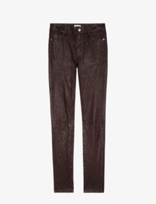 Zadig & Voltaire Phlame Crinkled Leather Trousers In Chocolate