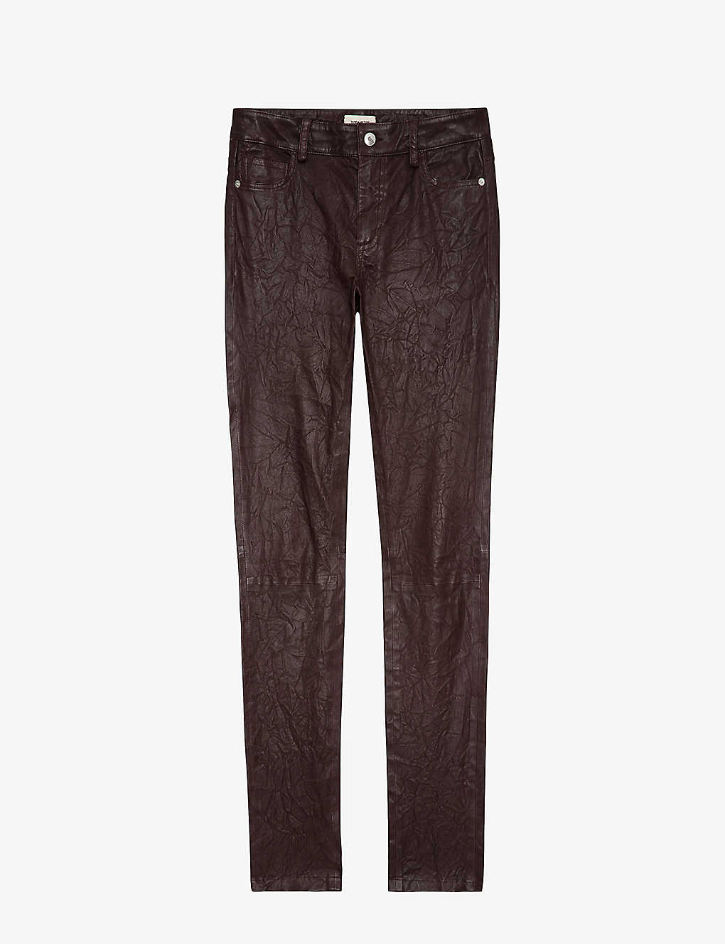 Zadig & Voltaire Phlame Crinkled Leather Trousers In Chocolate