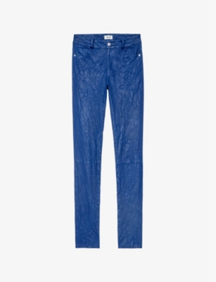 Zadig & Voltaire Phlame Slim-leg Mid-rise Leather Trousers In Ocean