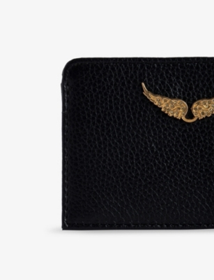 Zadig & Voltaire Womens Noir Gold Zv Pass Logo-plaque Leather Cardholder