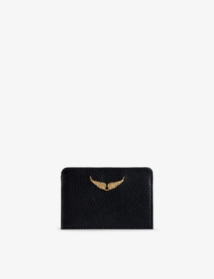 Zadig & Voltaire Womens Noir Gold Zv Pass Logo-plaque Leather Cardholder