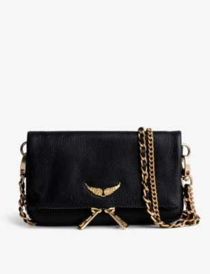 Shop Zadig & Voltaire Zadig&voltaire Womens Noir Gold Rock Nano Suede Clutch Bag