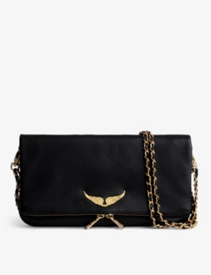 Shop Zadig & Voltaire Zadig&voltaire Noir Gold Rock Grained Leather Clutch