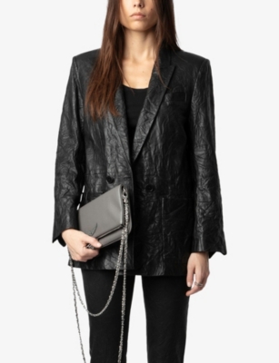 Zadig & Voltaire Womens Road Silver Rock Grained Leather Clutch