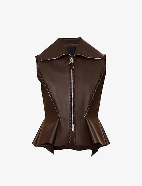 GIVENCHY: Sleeveless peplum-hem leather jacket
