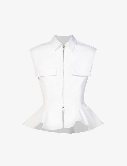 GIVENCHY: Sleeveless peplum-hem cotton-poplin shirt