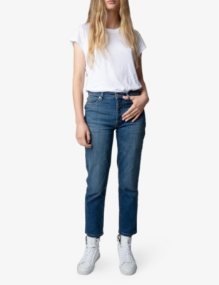 Shop Zadig & Voltaire Zadig&voltaire Women's Medium Blue Mamma Straight-leg Mid-rise Stretch-denim Jeans