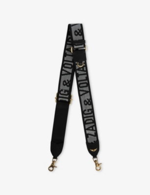 Zadig & Voltaire Womens Noir Silver Logo-print Woven Shoulder Strap