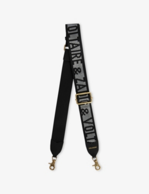 Zadig & Voltaire Womens Noir Silver Logo-print Woven Shoulder Strap