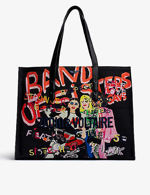 ZADIG&VOLTAIRE: Band of Sisters logo-embroidered graphic-print cotton tote bag