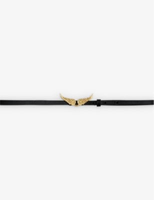Zadig & Voltaire Rock Nat Embellished-wings Leather Belt In Noir_gold