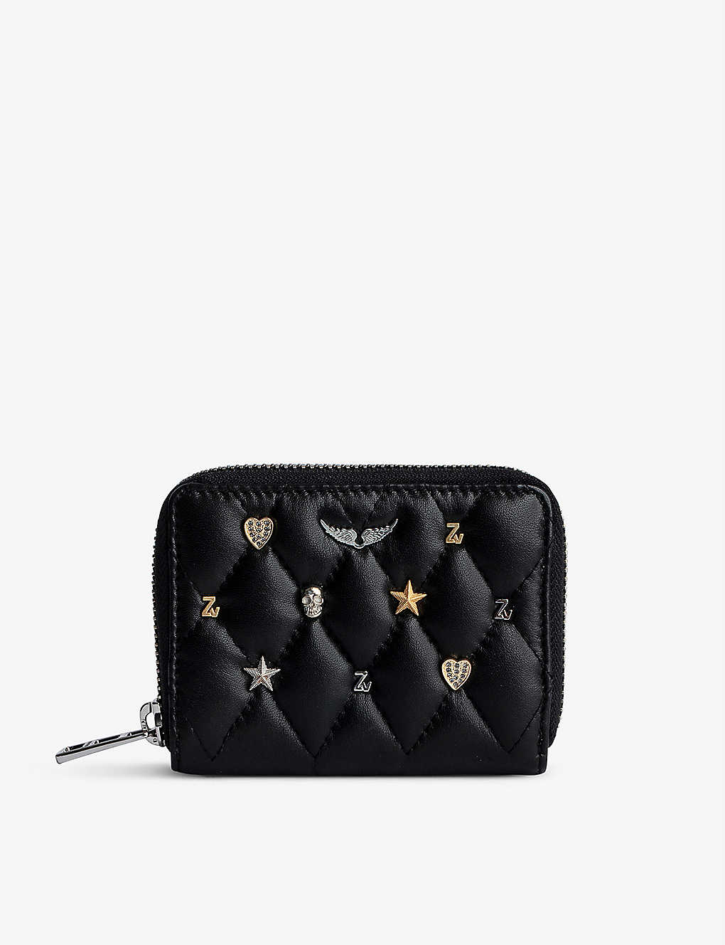 Shop Zadig & Voltaire Zadig&voltaire Womens Noir Lucky Charm-embellished Mini Leather Purse