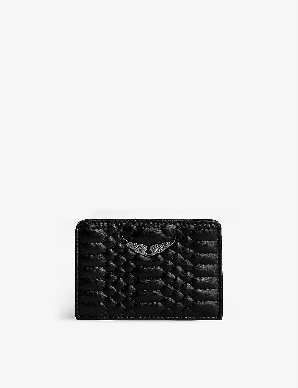 Zadig & Voltaire Quilted-leather Emblem-detail Card Holder In Noir