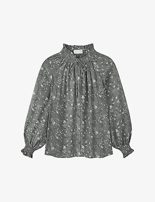 THE WHITE COMPANY: Floral-print smocked woven blouse