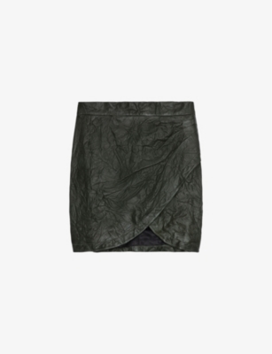 Zadig & Voltaire Zadig&voltaire Women's Kaki Julipe Crinkled Leather Mini-skirt