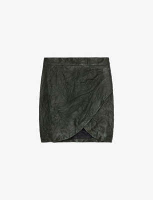 Zadig & Voltaire Zadig&voltaire Women's Kaki Julipe Crinkled Leather Mini-skirt In Kaki
