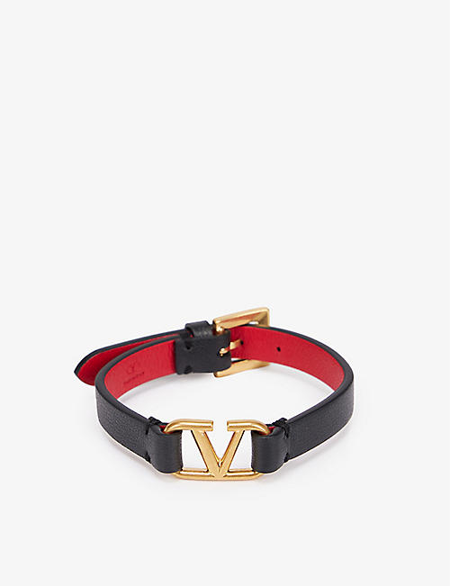 VALENTINO GARAVANI: VLOGO debossed leather and brass bracelet