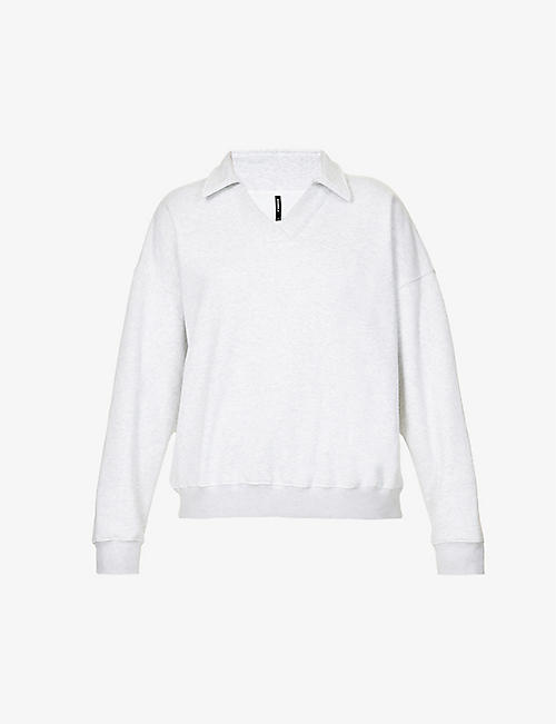 ADANOLA: Open-collar oversized cotton-fleece sweatshirt