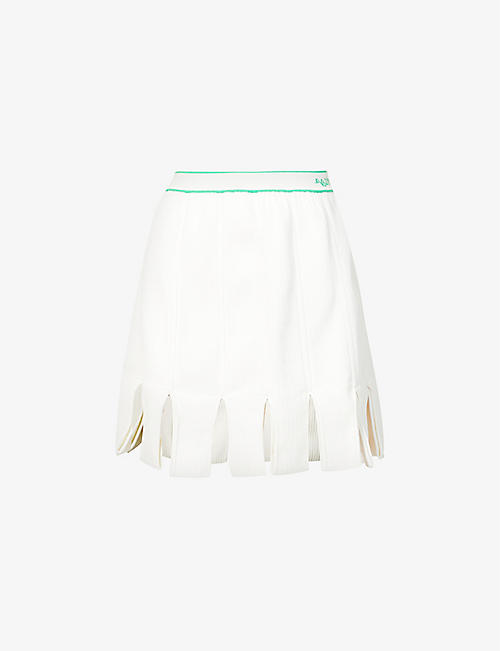 BOTTEGA VENETA: Fringed high-waisted stretch-woven mini skirt
