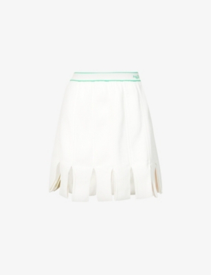 Bottega Veneta Fringed High-waisted Stretch-woven Mini Skirt In Chalk