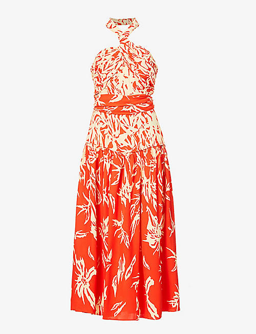 PROENZA SCHOULER: Halterneck abstract-print crepe midi dress