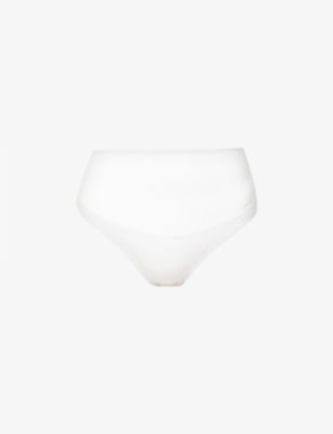 SPANX SPANX WOMEN'S WHITE COMFORT HIGH-RISE STRETCH COTTON-BLEND THONG,55170339