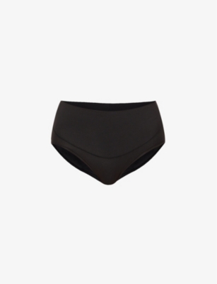 Spanx Comfort High-rise Stretch Cotton-blend Briefs In Very Black