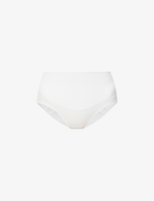 Spanx Comfort High-rise Stretch Cotton-blend Briefs In White