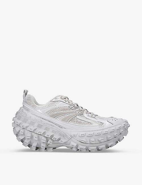 BALENCIAGA: Men's Defender tire-sole mesh and shell low-top leather trainers