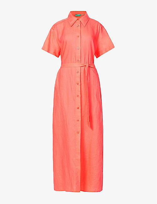 BENETTON: Short-sleeve linen maxi dress
