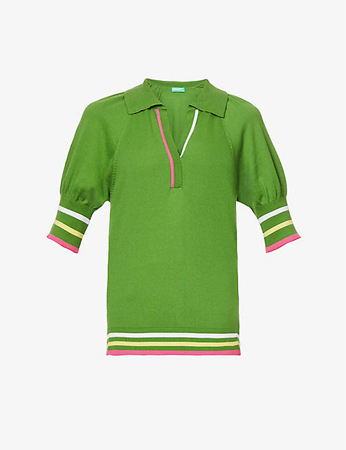 BENETTON: Colour-block cotton-knit polo shirt