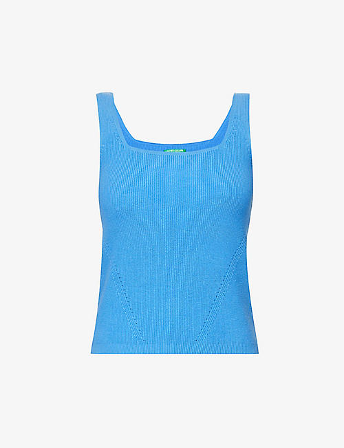 BENETTON: Square-neck cotton-knit top