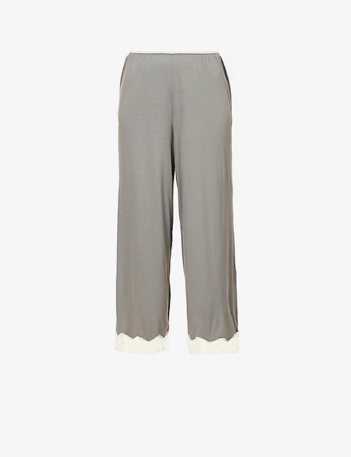 BENETTON: Lace-trimmed cropped stretch-jersey trousers