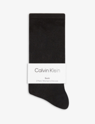 Calvin Klein Pack Of Two Monogram-pattern Mesh Socks In White