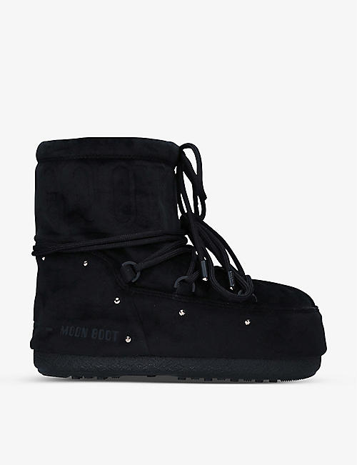 MOON BOOT: Mars lace-up velvet ankle boots