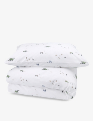 THE LITTLE WHITE COMPANY: Farmyard graphic-print cot-bed cotton-blend set