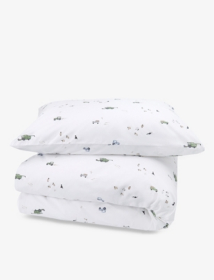 The Little White Company Multi Farmyard Graphic-print Cot-bed Cotton-blend Set