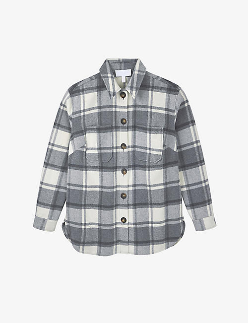 THE WHITE COMPANY: Check-print wool-blend shacket