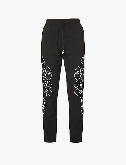 JUST DON: Card Suit slim-fit skinny shell jogging bottoms