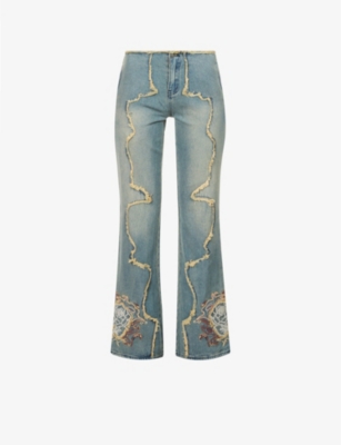 Jaded London Extreme Relaxedfit Wideleg Denim Jeans In Frayed Panel