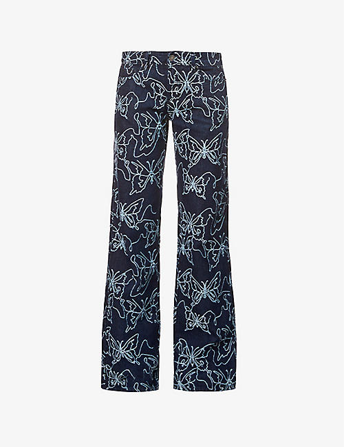 JADED LONDON: Butterfly-print mid-rise jeans